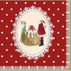 Санта и феи со сладостями в рамке красный фон 33*33 (1шт)